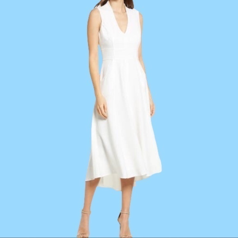 Eliza J White High Low Fit & Flare V-Neck Dress 4